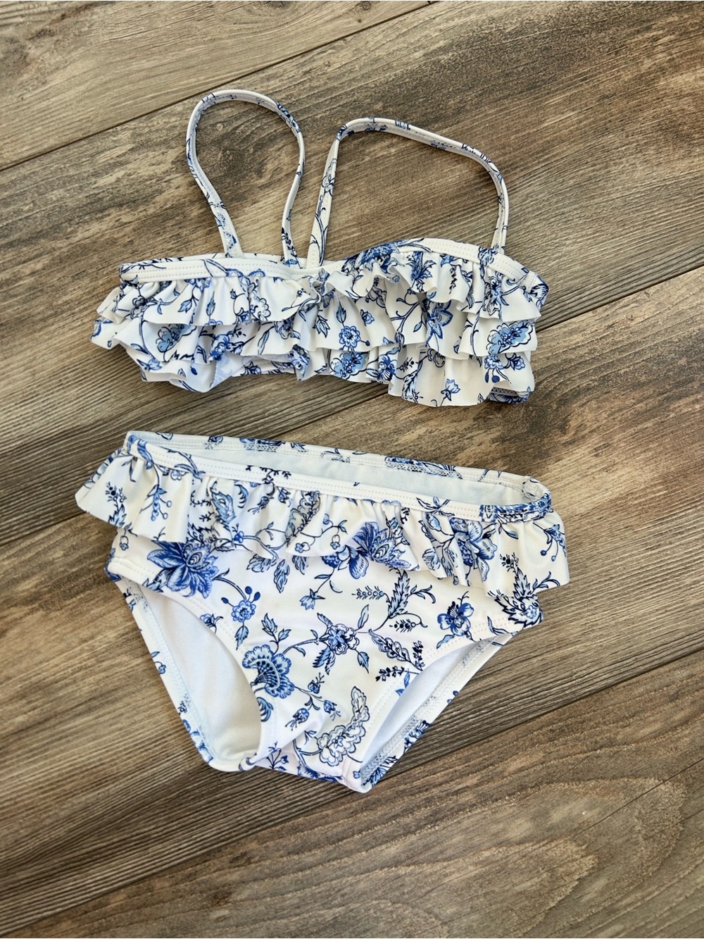 Janie and Jack NWOT Girls Blue Floral Ruffle Bikini - Kids Swim